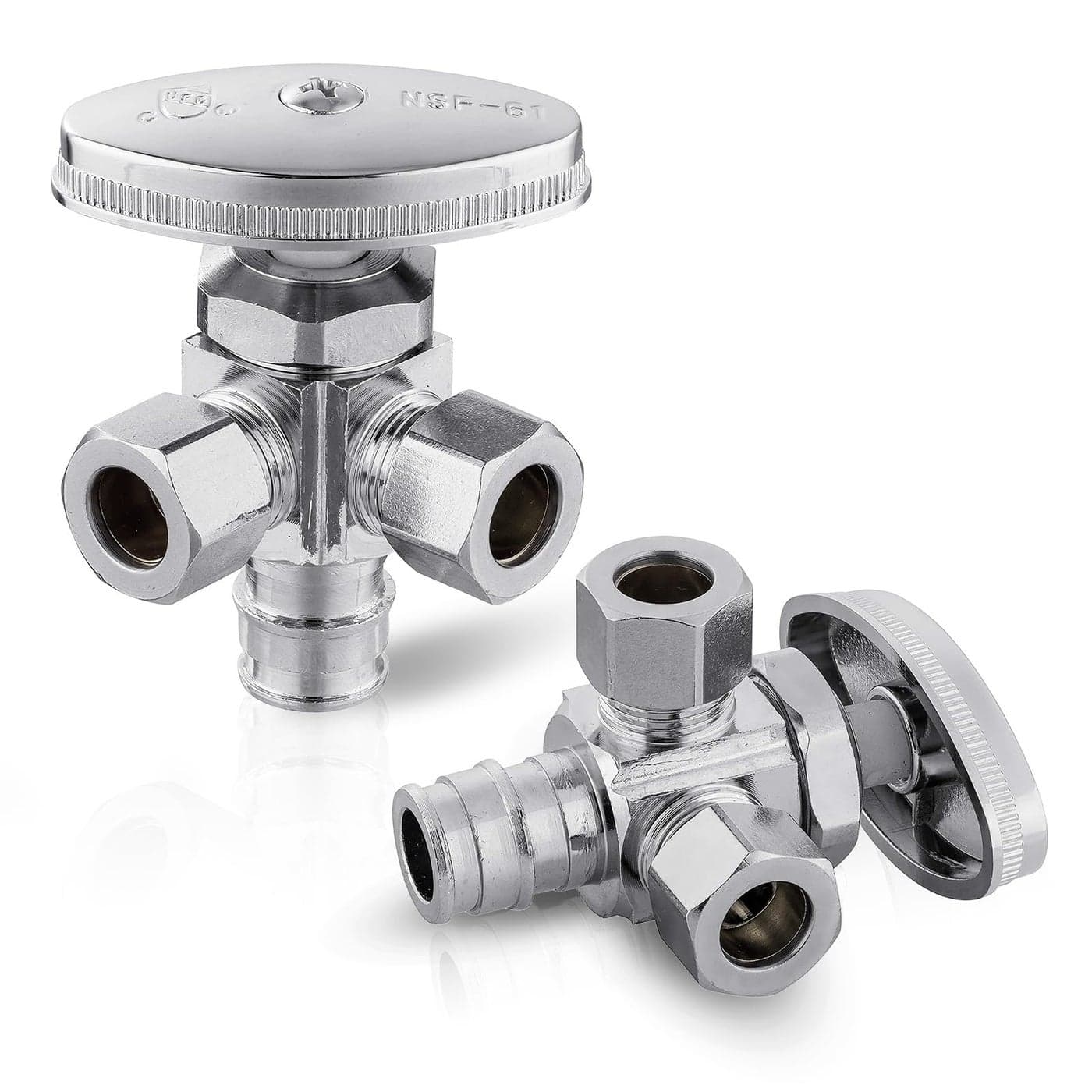 Pack of 2 EFIELD Multiturn Dual Outlet Angle Stop Valve MultiTurn 12 Expansion F1960 Pexa Pipe Inlet x 38 inch x 38 inch Compression OutletsVALVE0662PCS