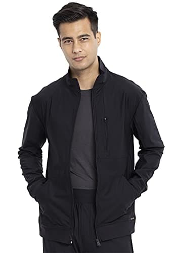 Cherokee Mens Scrub Jacket with a Standard Collar, Zipper Front and 4 Pockets CK399, M, Black