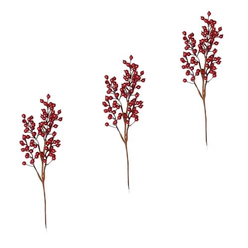 11" Weatherproof Berry Spray, Red, Set of 3