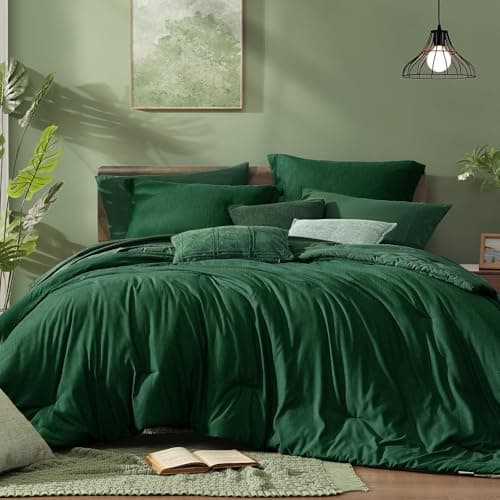 Monbix King Size Comforter Set, Emerald Green King Bedding Set Reversible, King Comforter Set 7 Pieces, Cationic Dyeing Bed in a Bag with Comforter, Sheets, Pillowcases & Shams