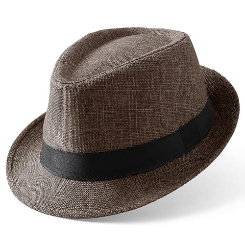 BABEYOND Straw Trilby Fedora Hat for Men-1920s Felt Panama Hat Short Brim Summer Cap with Ribbon A-Brown