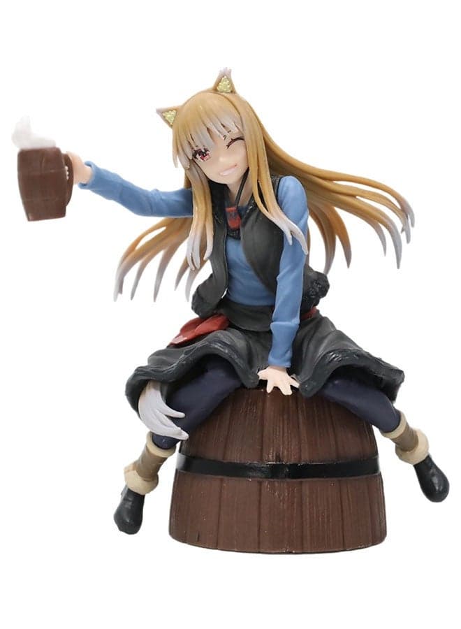 Spice And Wolf Horo On Beer Barrel Figure Model , Action Figure Toy , Sitting Pose Anime Girl Collectible Toy, Office Desktop Decoration Collectible Figur, Birthday Gift For Boys Girls