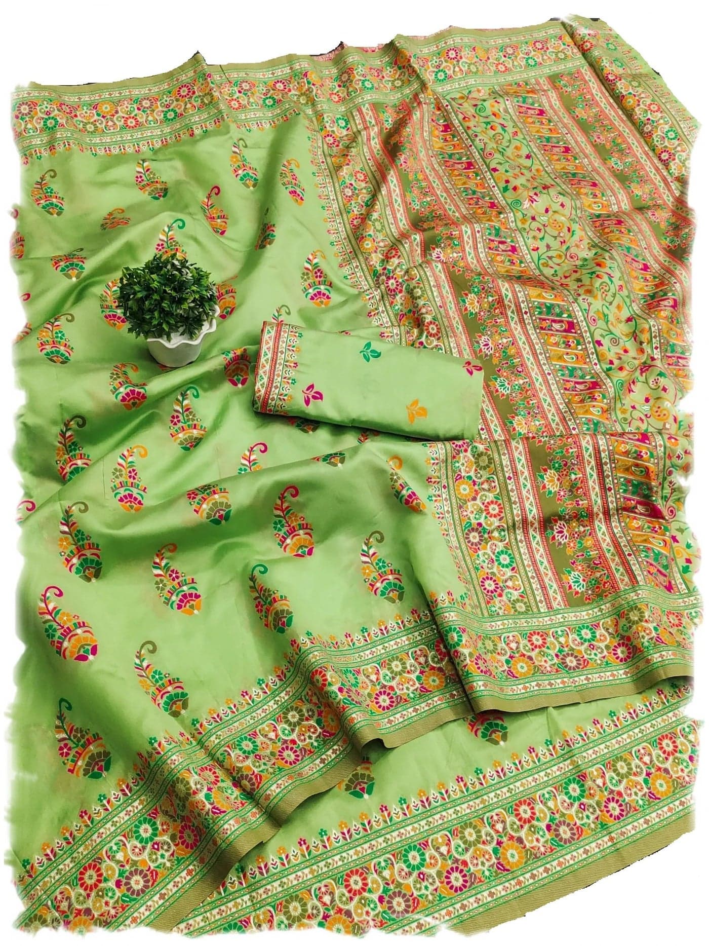 Panzora Women's Pashmina Silk Saree With Unstitched Blouse Piece