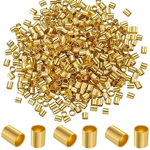 500 Pieces Crimp Tube Beads Plated Brass Tube Column Stoppers to Secure The Ends of Jewelry Strings, Crimping Tube Accessories for DIY Jewelry Making 2x2mm (Gold/Silver/Gun Black/Bronze/KC Gold)