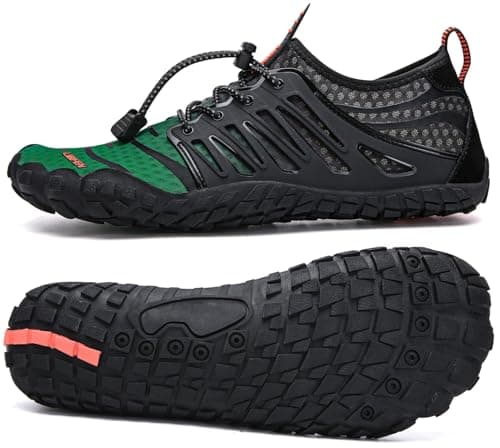 UBFEN Water Shoes Aqua Swim Shoes Mens Womens Beach Sports Quick Dry Barefoot for Boating Fishing Diving Surfing Black Dark Green Color Size US 13 Women 11 Men