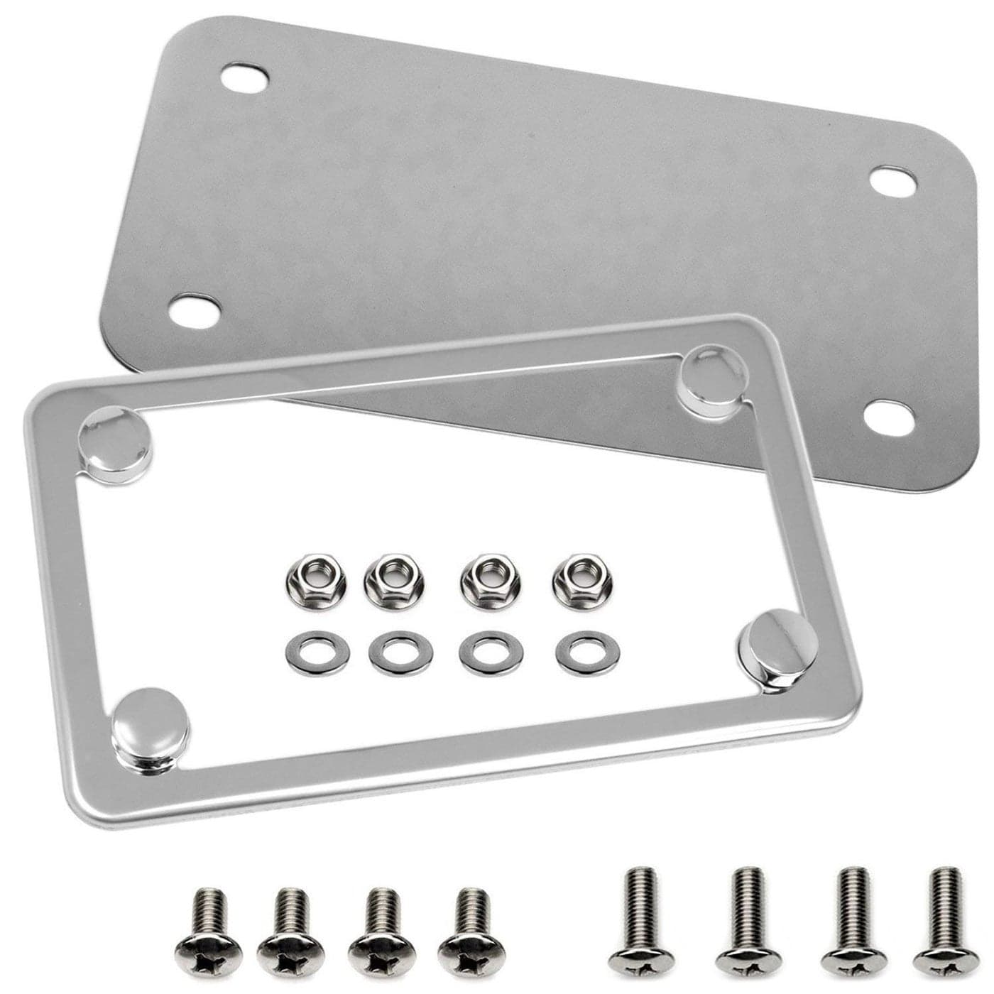 LFPartS Motorcycle Stainless Steel License Plate Frame Motorcycle License Backing Plate Set