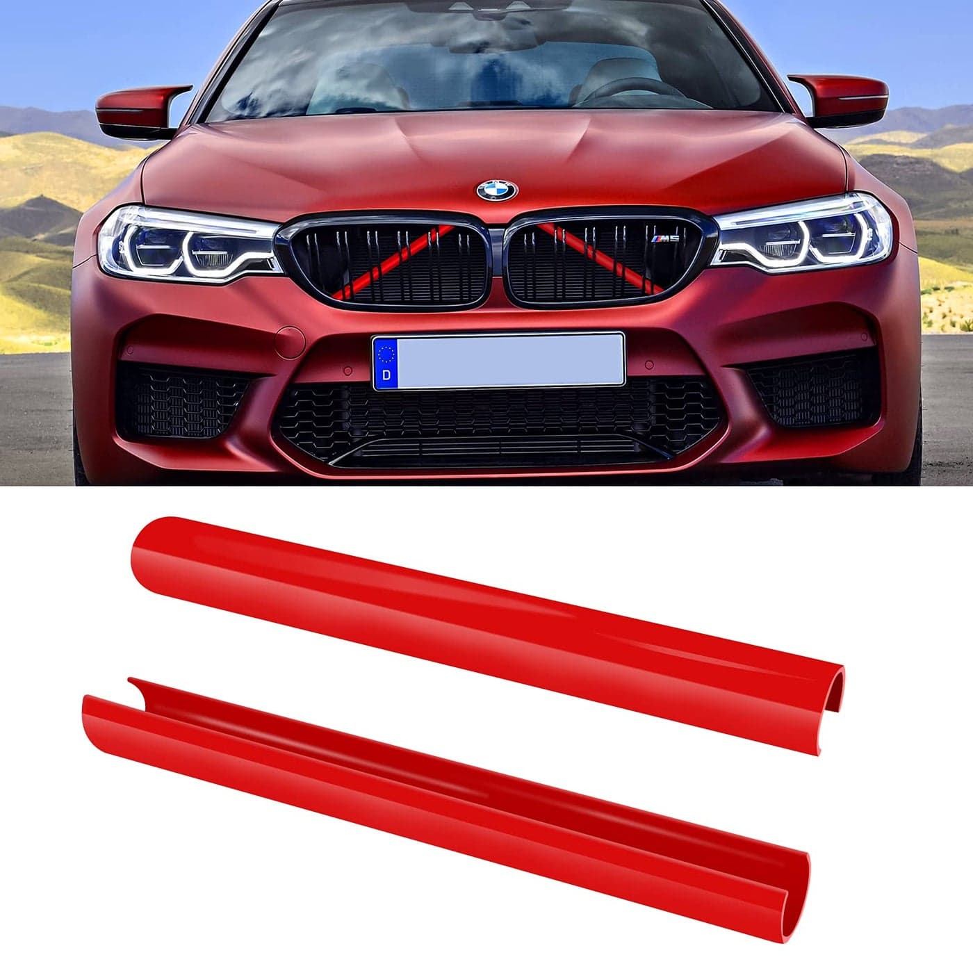 Jaronx Compatible with BMW Grill Inserts Trims for 1 2 3 4 5 6 7 Series F20 F22 F30 F32 G30 G32 G11 G12 Compatible with BMW V Brace Wrap Covers Red Grill Stripes Red
