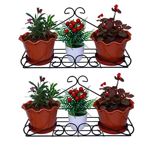 D&V Engineering Metal wall fixing wall mounting wall hanging plant planter pot stand bracket for Balcony(51 x 21cm) (Set of 2)