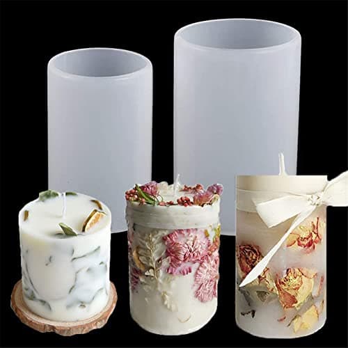 2 Pack Silicone Resin Flower Candle Mold Round 3D Cylinder Molds for Handmade Candles Soap