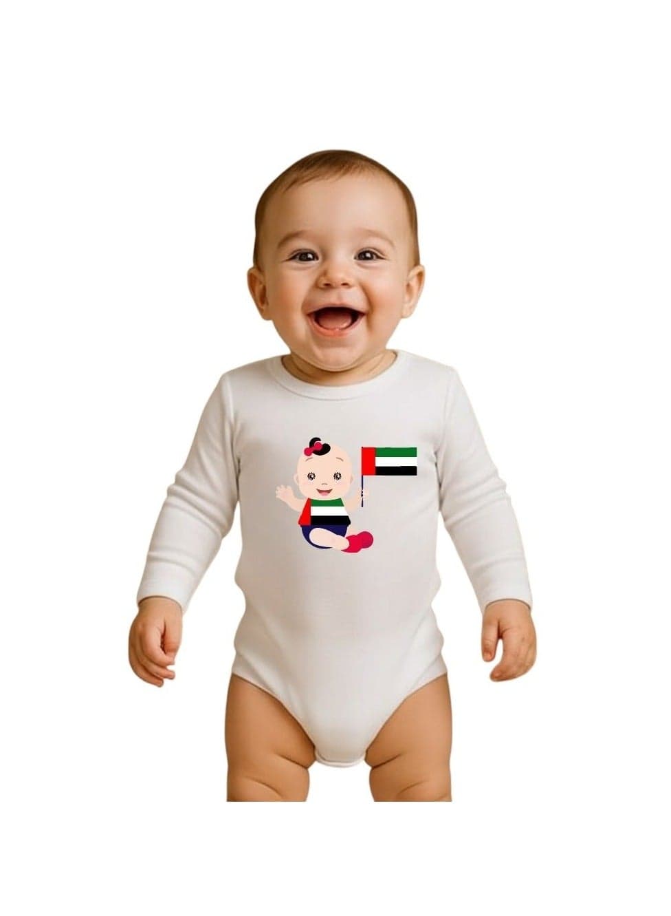 UAE National Day Baby Romper,Full Sleeve Unisex Bodysuit,100% Cotton Soft Fabric, Comfortable & Stylish Baby Outfit For Boys & Girls,Perfect National Day Outfit Gift Unisex Baby Romper