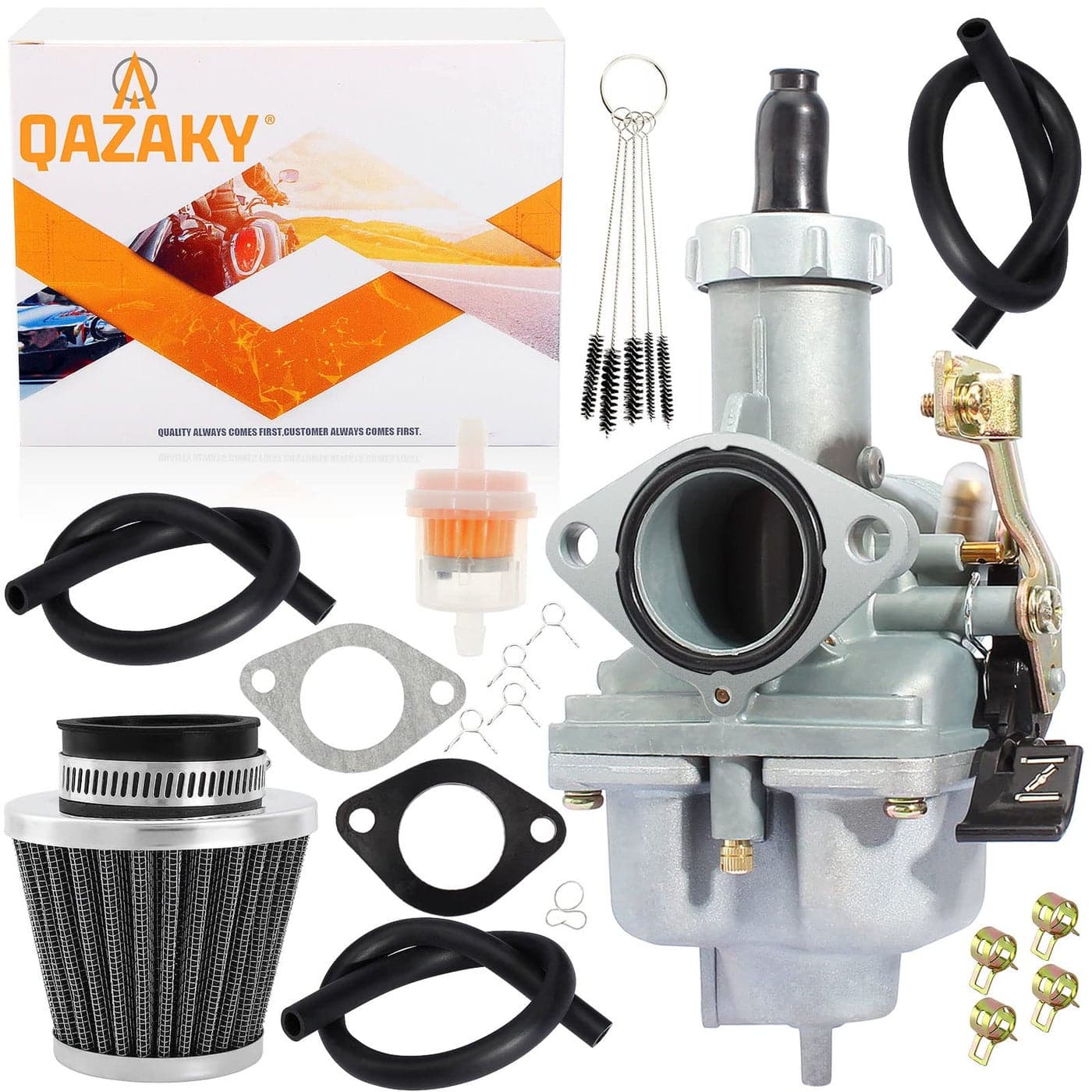 QAZAKY PZ27 Carburetor for 125cc 150cc 200cc 250cc 4Stroke Engine CG ATV Go Kart Dirt Bike Quad Taotao Zongshen Lifan Sunl Buyang Coolsport Kazuma Chinese Cable Hand Choke Carb 27mm