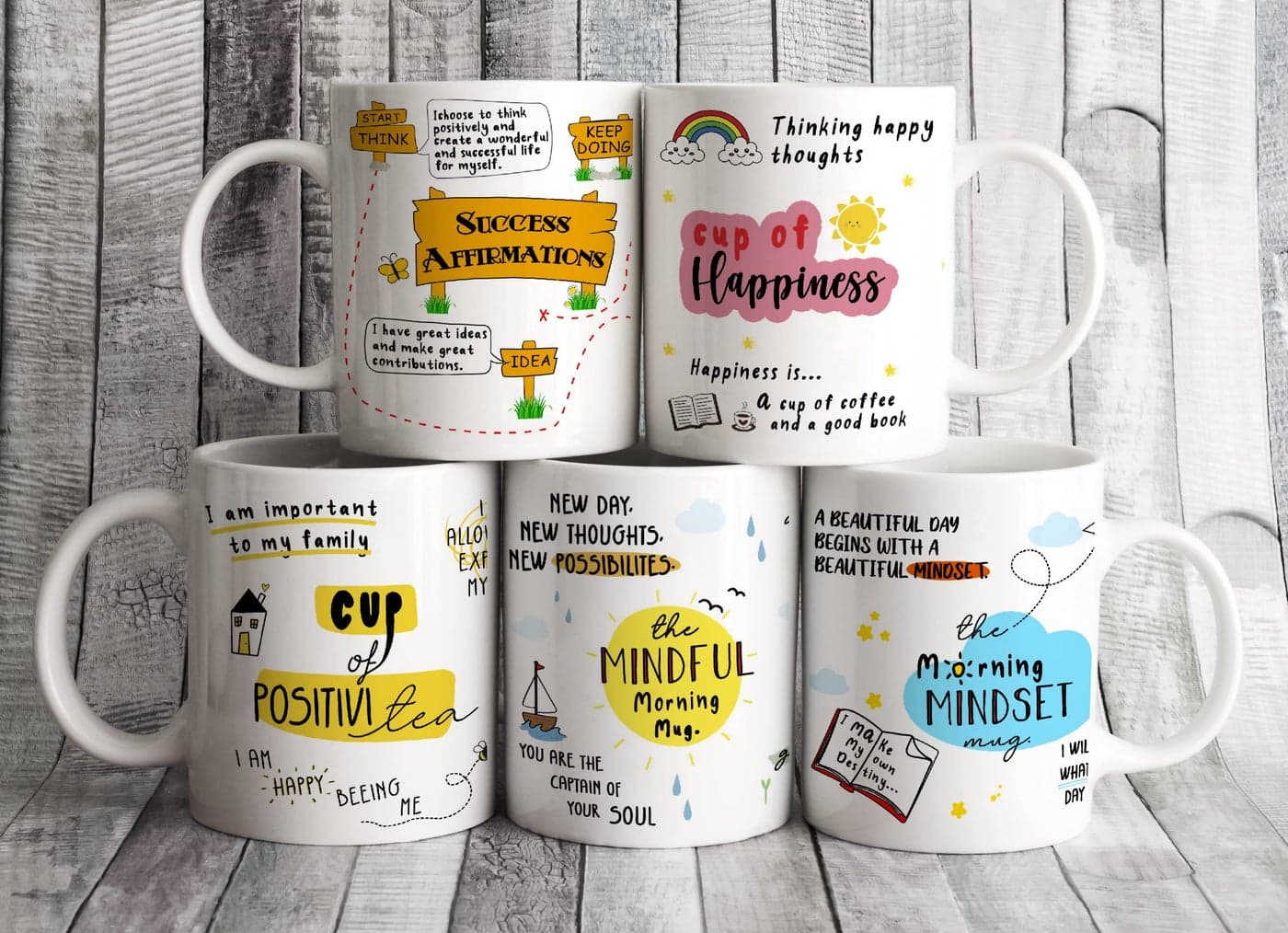 DAYS Motivational Quotes, Ceramic Coffee Mug-Best Quotes, Positive Mug, Encouragement Gift, Mental Health, Law of Attraction, Inspirational Best Gift's for Office Employee Set of 5