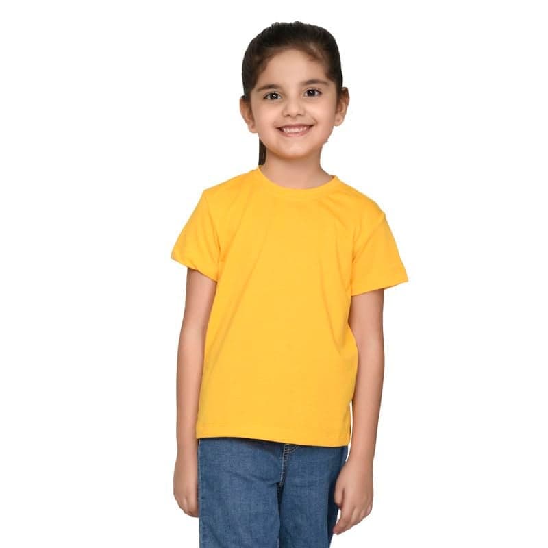 Nusyl Girls Half Sleeves Solid T-Shirt for Kids | Soft Cotton Blend | Comfortable Regular Fit | Casual 2-16 Years | Yellow