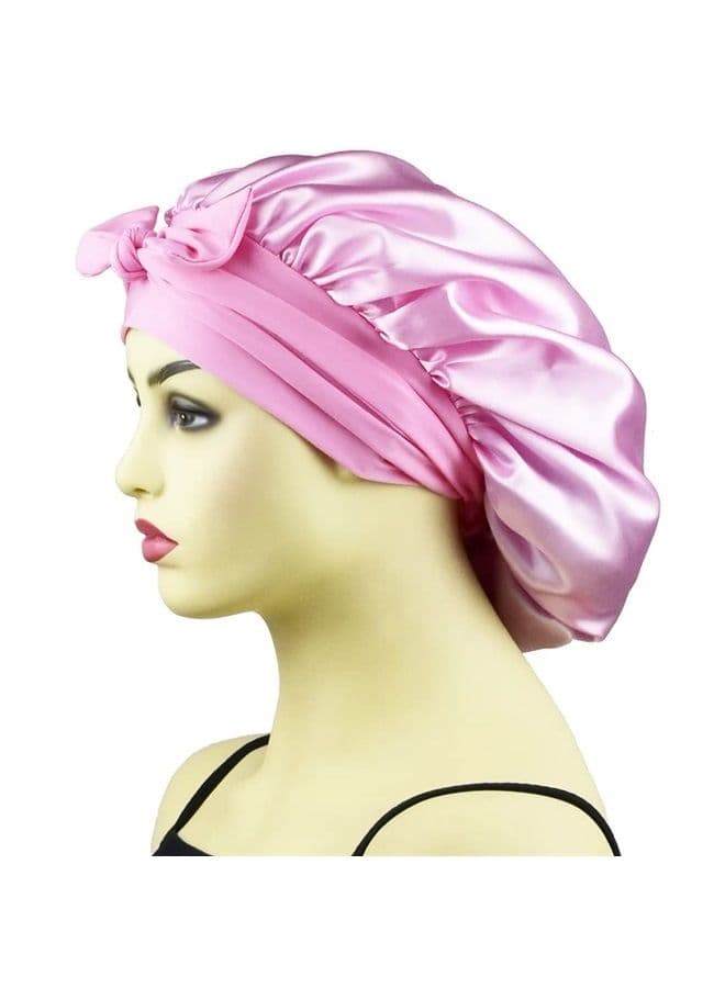 Silk Bonnets Satin Bonnet for Women Curly Hair Covers Large Sleep Hair Bonnets Sleeping Night Cap Silk Bonnet with Tie Band Pink