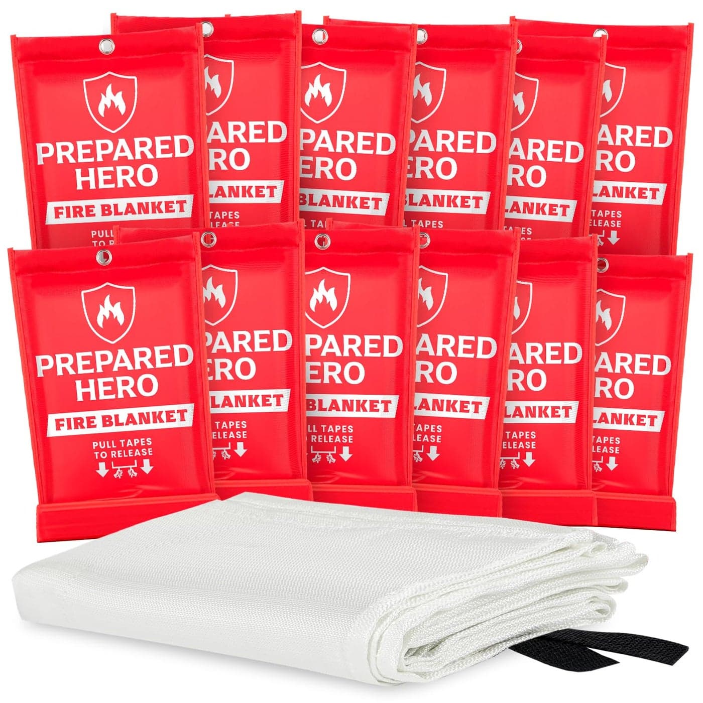 Prepared Hero Emergency Fire Suppression Blanket 12 Pack 40 x 40 Fiberglass Fire Blanket for Home and Kitchen