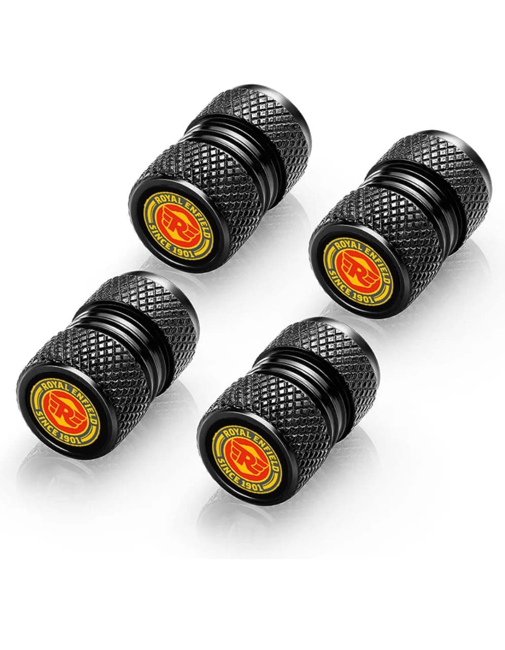 Greenworld Premium Black Metal Car Tyre Valve Caps Featuring Car Logo Emblems - Durable, Stylish, and Universal Wheel Accessories (Royal-elifiekd)