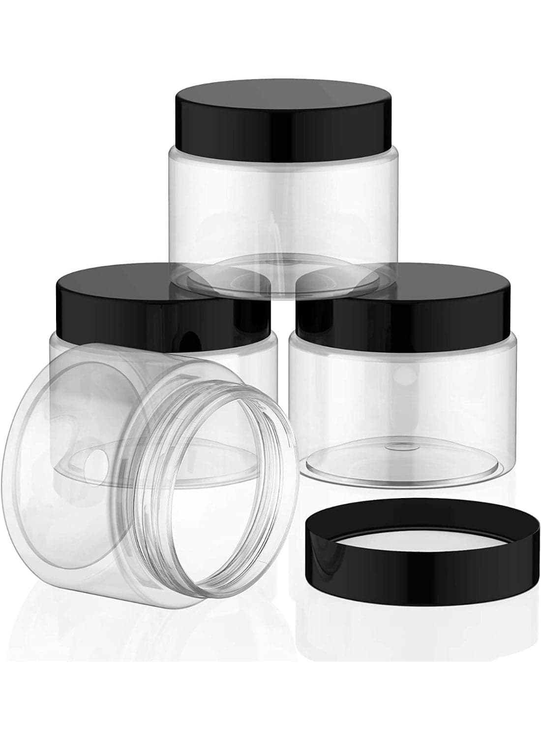 4 Pack Cosmetic Jars, Round Clear Container with Lid, Plastic Cosmetic Jars, Refillable Small Storage Containers, Wide Mouth, Leak Proof, for Slime, Cosmetic, Lotion, Candy, Craft