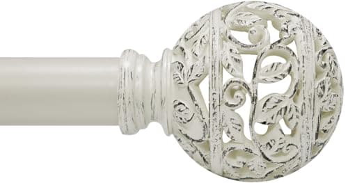 Curtain Rods For Windows 48 to 84 Inches, 1 Inch Heavy-Duty Adjustable Decorative Curtain Rods with Branches Leaves Hollow Finials For Bedrooms and Living Rooms In Farmhouses. Weather White