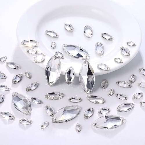 Sew on Crystal Flatback Rhinestones With Holes Horse Eye Shaped Glass Gems for Clothes Costume Dresses Shoes DIY Crafts White
