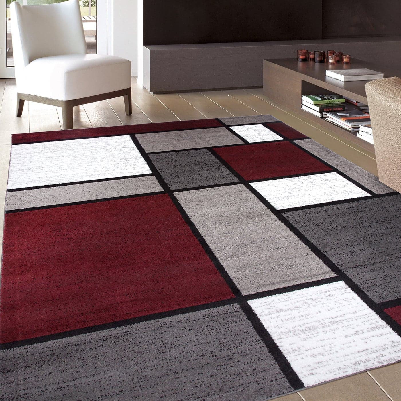 Rugshop Contemporary Modern Boxes Area Rug 33 x 5 Red