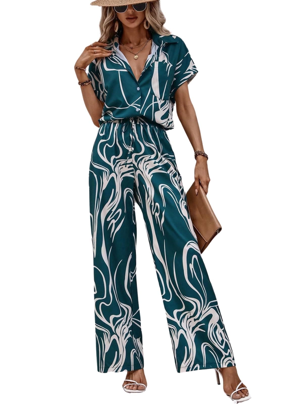 Leriya Fashion Cotton Blend Women Western Dress Co-Ord Set (Large, Turquoise)