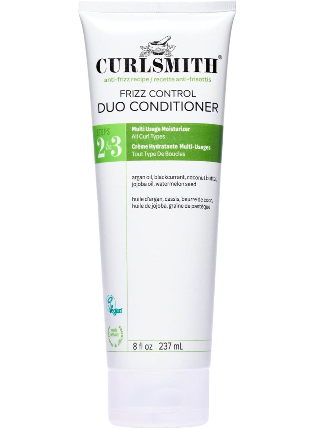 Curlsmith Frizz Control Duo Conditioner, Nourishing Rinse or Inlet, Detangling, Straightening, All Curl Types, Vegan, 8 Ounce | Moisturizing anti-frizz conditioner, Nourishing leave-in, Frizz control, All curl types, Vegan, 355 ml