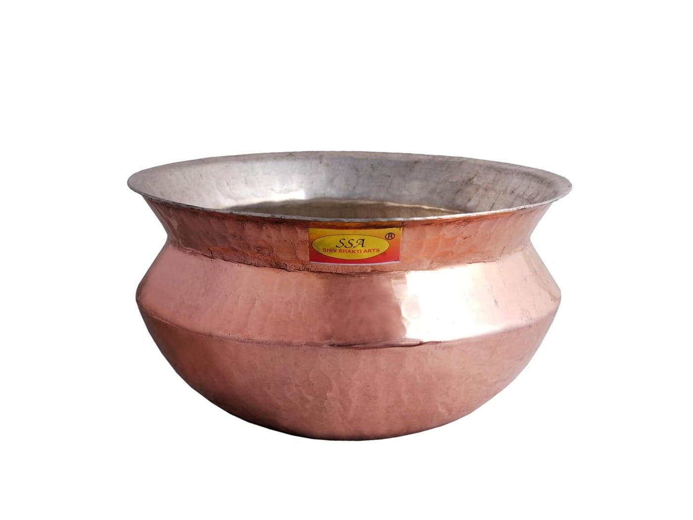 SHIV SHAKTI ARTS® Copper Sipri/Handi- for Cooking & Serving Food - Organiser - (Small - 1.75 Liter, Insight Nickle Plated Hammered Design)