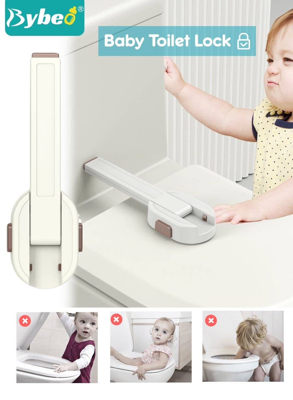 Baby Toilet Lock, Baby Safety Locks, Toilet Seat Locks, Baby Proof Toilet Locks, 3M Adhesive Pads, No Drilling, Ideal for Toddlers Children and Kids