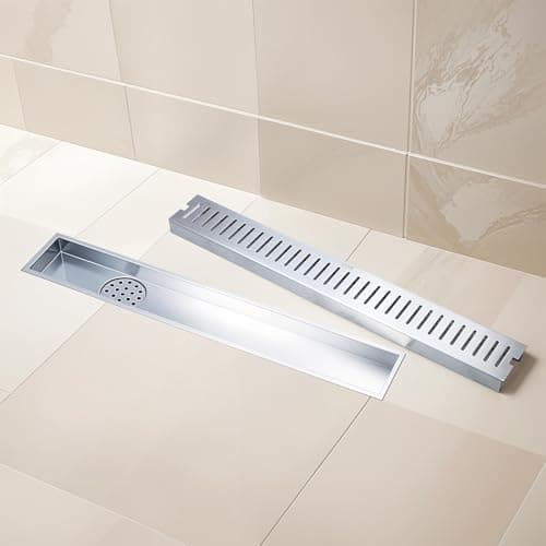 LIPKA Vertical Shower Drain Channel| 18 x 4 Inches |304 Grade Stainless Steel Shower Drain Channel for Bathrooms | Waste Water Floor Drainer with Anti-Foul Cockroach Trap Side Hole with Collar