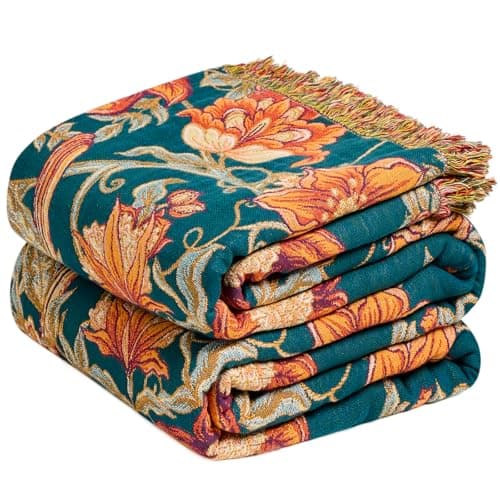 MSGKV Boho Throw Blanket for Couch Chair 100% Cotton Floral Bird Blanket 50"x60" Sofa Blankets Muslin Spring Breathable Lightweight Farmhouse Blankets Home Decor All Seasons