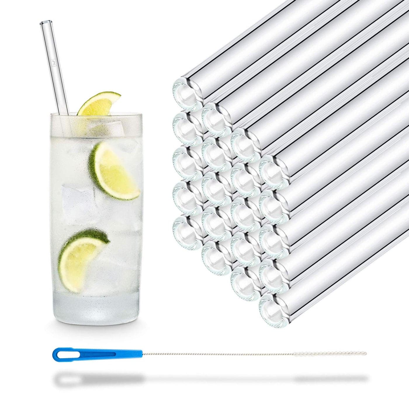 Halm Glass Drinking Straws Reusable Sipping Tube 50 Pieces Straight 20 cm for Catering Eatery Pub Coffee Shop Inn Dishwasher Safe Glass Sipping Tubes Glass Straws for Cocktails