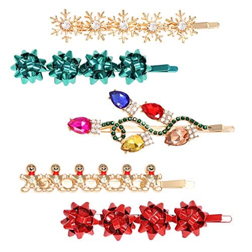 4/5PCS Christmas Hair Clips for Women Rhinestone Snowflake Hairpin Christmas Bulb Light JOY Alligator Hair Clip Set Holiday Hair Accessories Festive Gift (Style B)