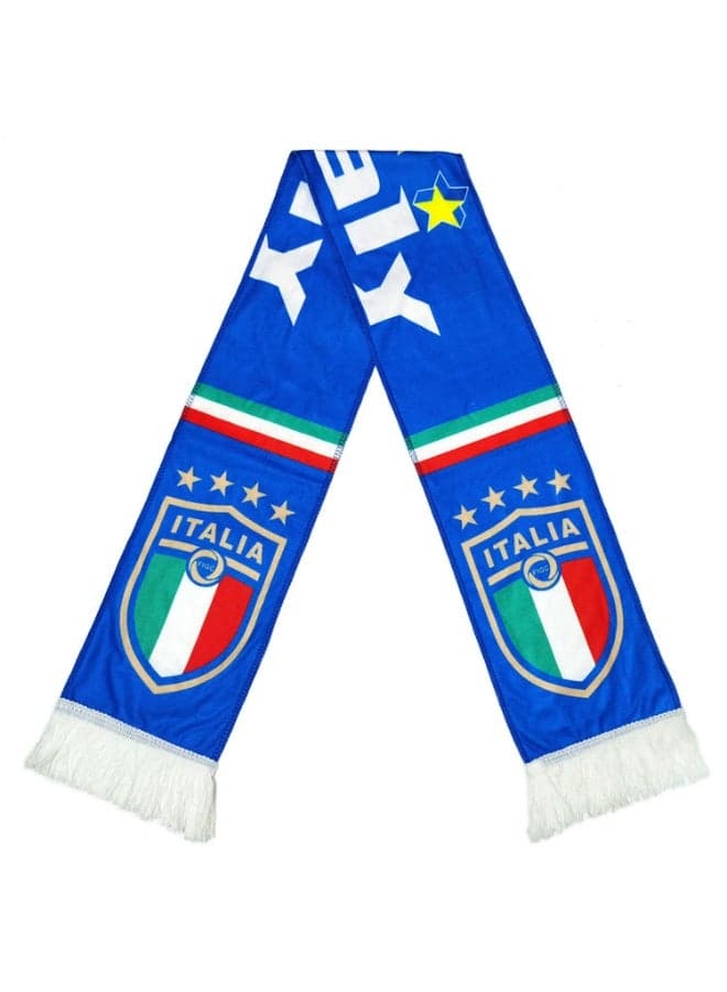 2026 World Cup Football Scarves Italy National Team Soccer Scarf, 5 Stars Azzurri Fan Scarf with Italia Crest for Men Women