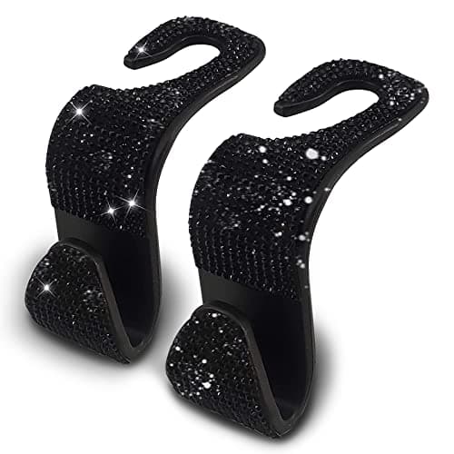 OSIFIT 2PCS Car Seat Hooks Bling Rhinestone Headrest Hooks with Universal Design Perfect for Holding Handbags Clothes Purses and Water Bottles Black
