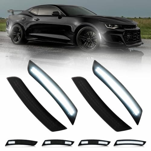 AUTOONE Upgraded Dynamic LED Side Marker Lights White Compatible With Chevrolet Camaro 2016-2023, Sequential Front & Rear Fender Side Markers, Smoked Lens, 4PCS