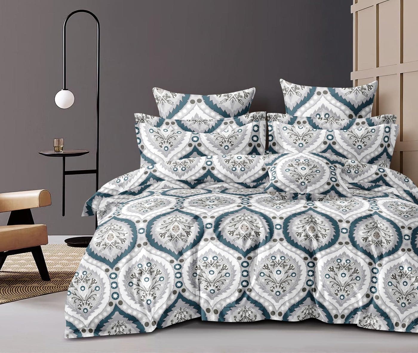 THE HOME STYLE Super Soft Glace Cotton King Size AC Comforter II Blanket II Duvet for Double Bed with 1 Flat Bedsheet and 2 PiIIow Cover, 350TC (Azure Grace) (4PC Comforter Set)
