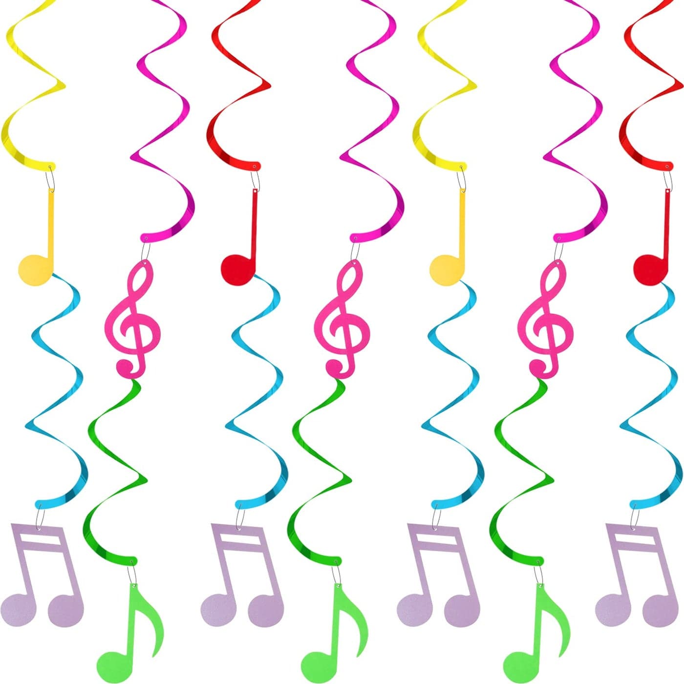 25 Pieces Musical Note Hanging Swirl Music Foil Whirl Theme Party Decoration Cutout Spiral for Wedding Baby Shower Birthday Party Supplies Red Yellow Purple Green Pink