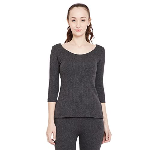 NEVA ESANCIA Women Solid Winter Wear Thermal Top Anthra S Regular Fit