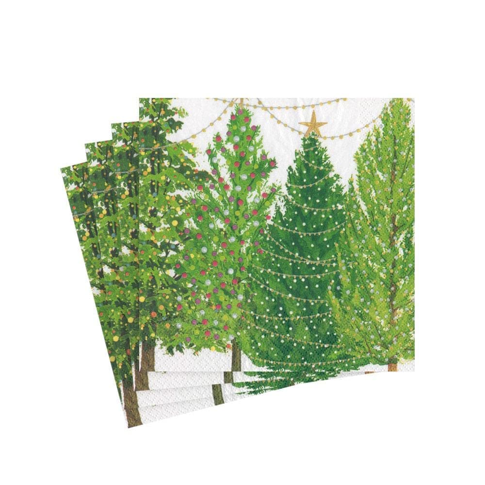 Caspari Christmas Trees with Lights Paper Cocktail Napkins 20 Per Package