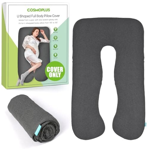 COSMOPLUS ๐๐ซ๐๐ ๐ง๐๐ง๐๐ฒ ๐๐ข๐ฅ๐ฅ๐จ๐ฐ ๐๐จ๐ฏ๐๐ซ U Shaped Full Body Pillow Case ๐๐จ๐ฏ๐๐ซ for Maternity,Stretchy Cool Breathable Jersey Fabric, Provides Sleep and Pregnancy Support,Heather Grey