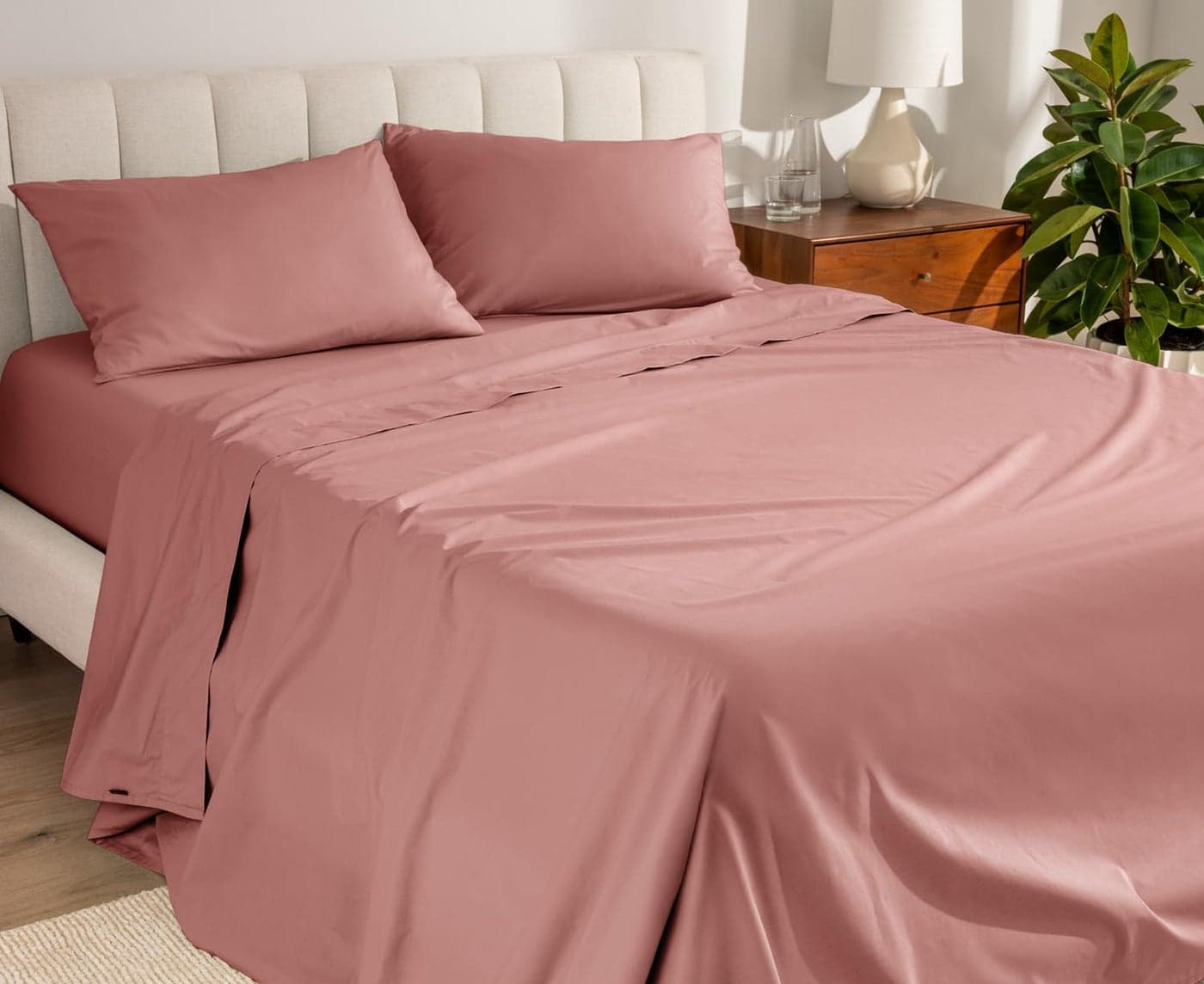 Bare Home 100 Organic Cotton Queen Sheet Set Crisp Percale Weave Lightweight Breathable Bedding Sheets Pillowcases Queen Dusty Rose