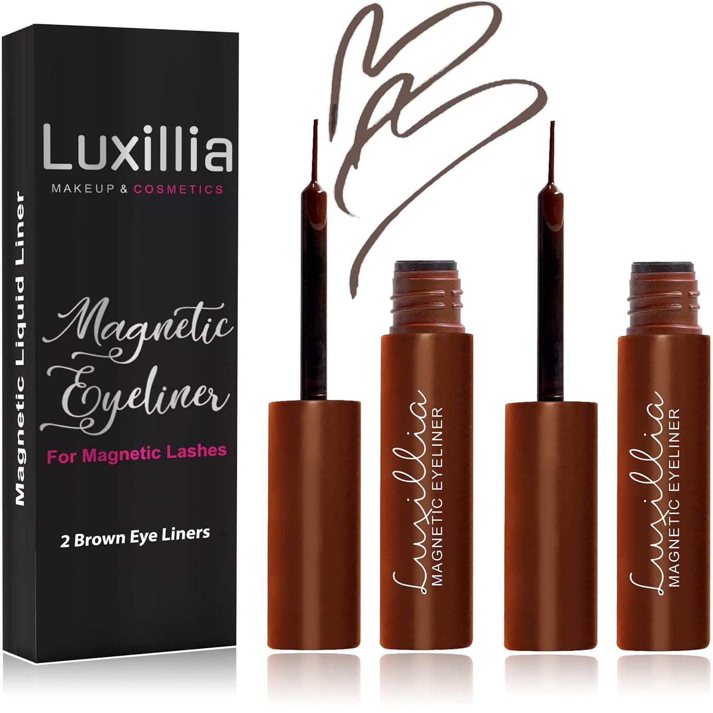 Luxillia Brown Magnetic Eyeliner for Magnetic Eyelashes Upgraded Strongest Hold Most Natural Look Waterproof Smudge Proof Liquid Liner Pack of 2