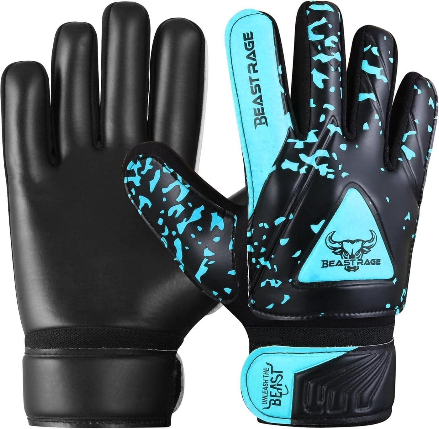 BEAST RAGE Goalkeeper Gloves for Kids Support Grip Youth Football Glove Kid Junior Soccer Glove for Kid 6-15 Men Adult Boys Football Gloves (Aqua, Size 8 for (M/L Adult))