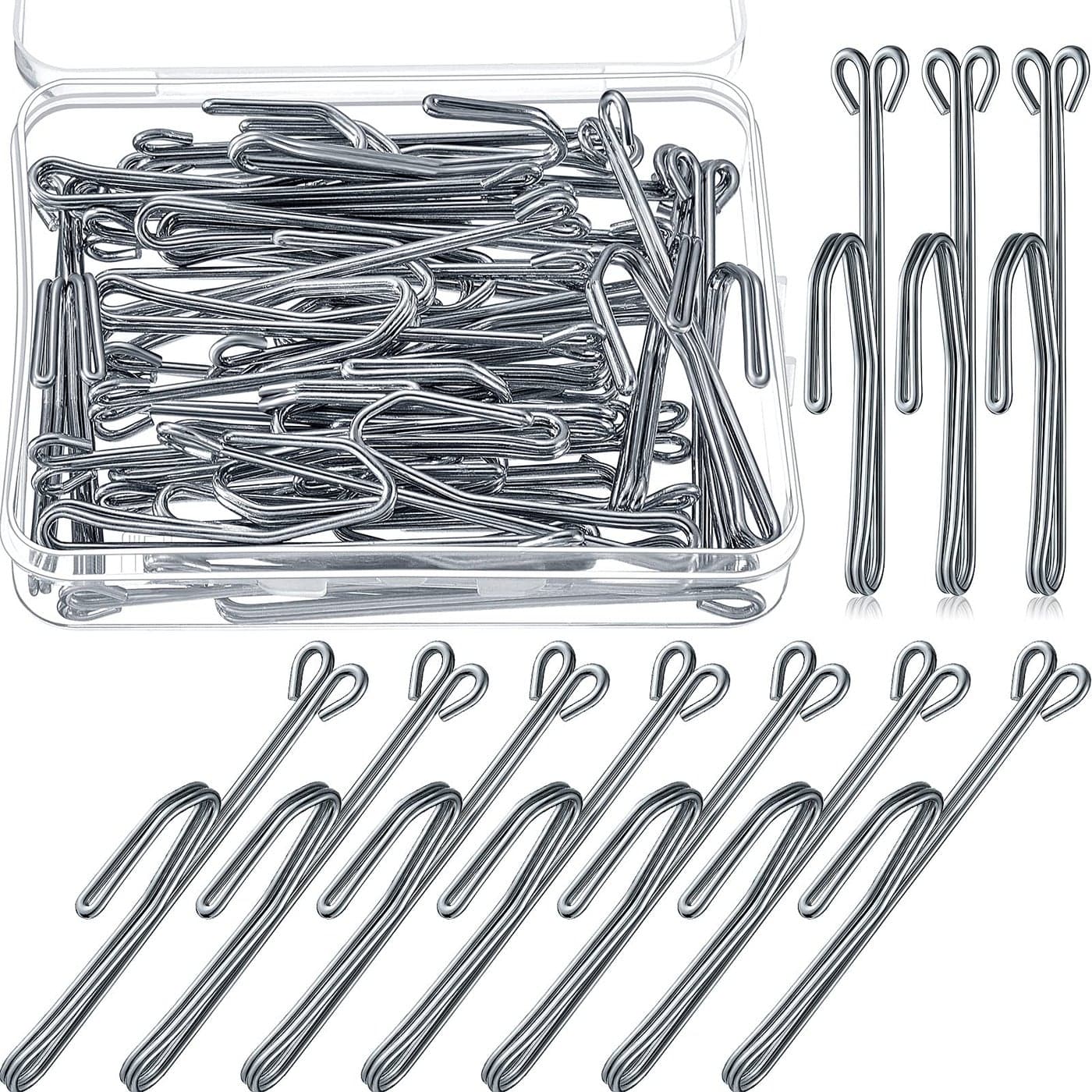 50 Pieces Slip on Drapery Hooks Metal Pins Stainless Steel Drapery Pins and Hook Door Curtain Hangers for Window Door Curtain and Bathroom Silver