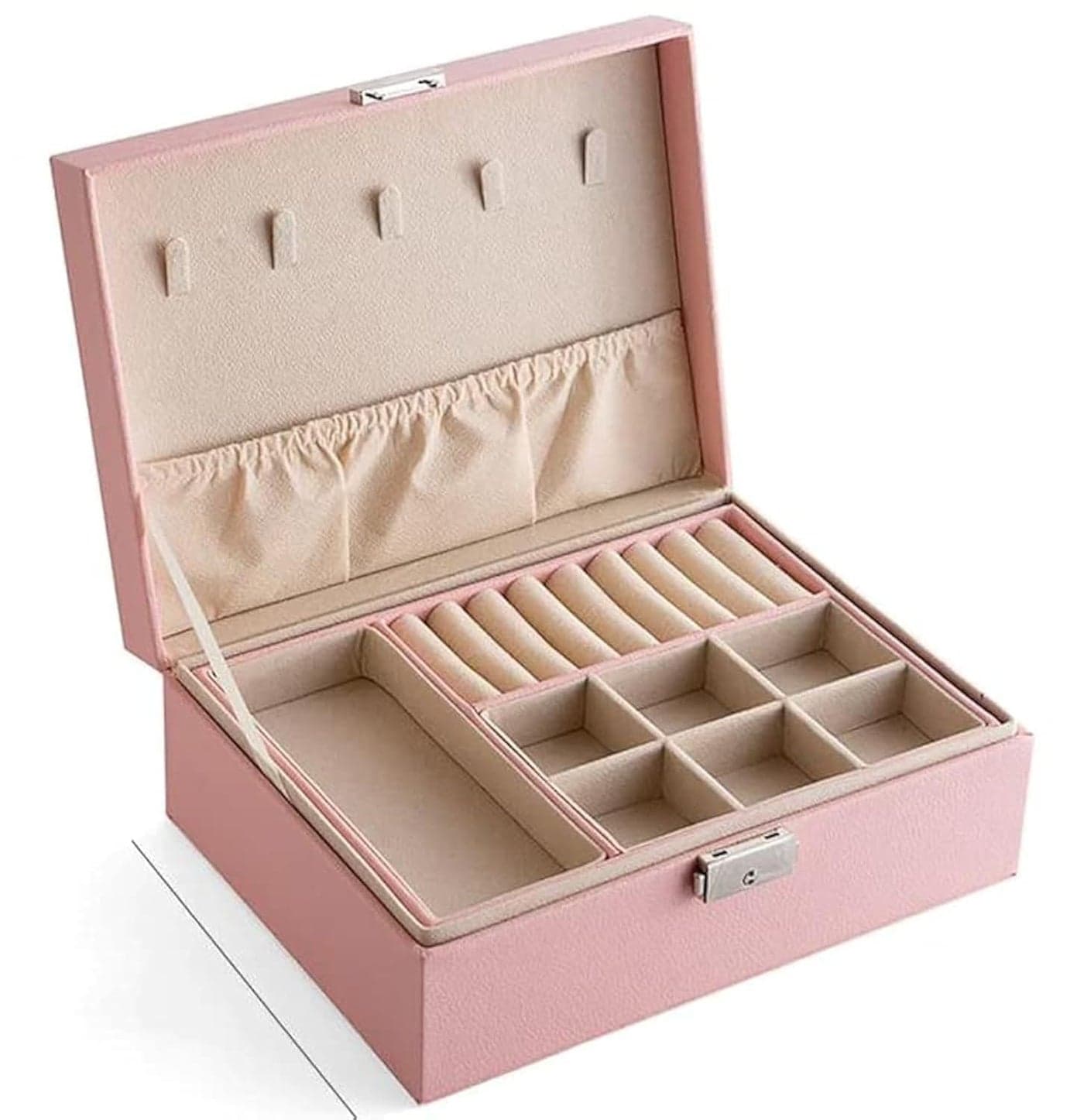 YouBella Jewellery Organisers Gifts PU Leather Lockable Portable Home Jwell organizer Storage Box Case with Dividers Container for Rings, Earrings, Necklace for girls and women (Pink)