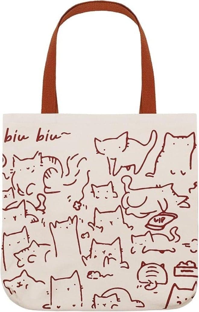 Cat Tote Bag with Zip, Women's Canvas Tote Bag, Reusable Shopping Bag with Pocket, Washable Foldable Canvas Tote Bag for Women Girls