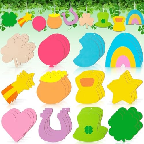36 Pcs Wooden St Patrick's Day Tree Decorations Ornament Lucky Charms Ornaments Saint Patricks Ornaments for Tree Shamrock Ornament Home Fireplace Fence Irish Holiday Party Hanging Decor