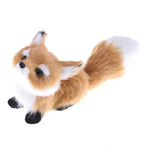 GUDVES Simulation Brown Fox Toy Furs Squatting Fox Model Home Decoration Animals World with Static Action Figures Plush Mini Fox (Pitching), 6 inches