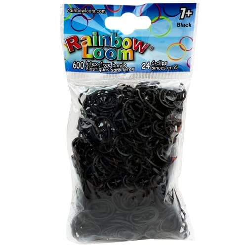 Rainbow Loom Black Rubber Bands with 24 CClips 600 Count