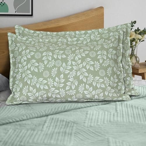 HOME COLORS.IN Cotton Swirl Leaves Printed Pillow Covers - Soft - Durable - Bed Pillow Case - 18 x 28 Inch - Set of 2 - Pixie Green